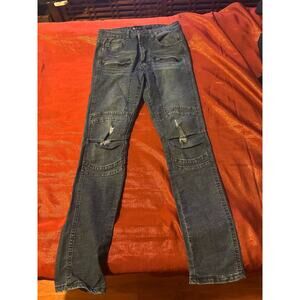 Waimea Jeans Mens 30 Skinny Fit Distressed Ripped Knees Blue Denim Stretch